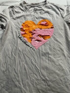 Kids Reversible Sequin Heart Tee - Pink & Orange